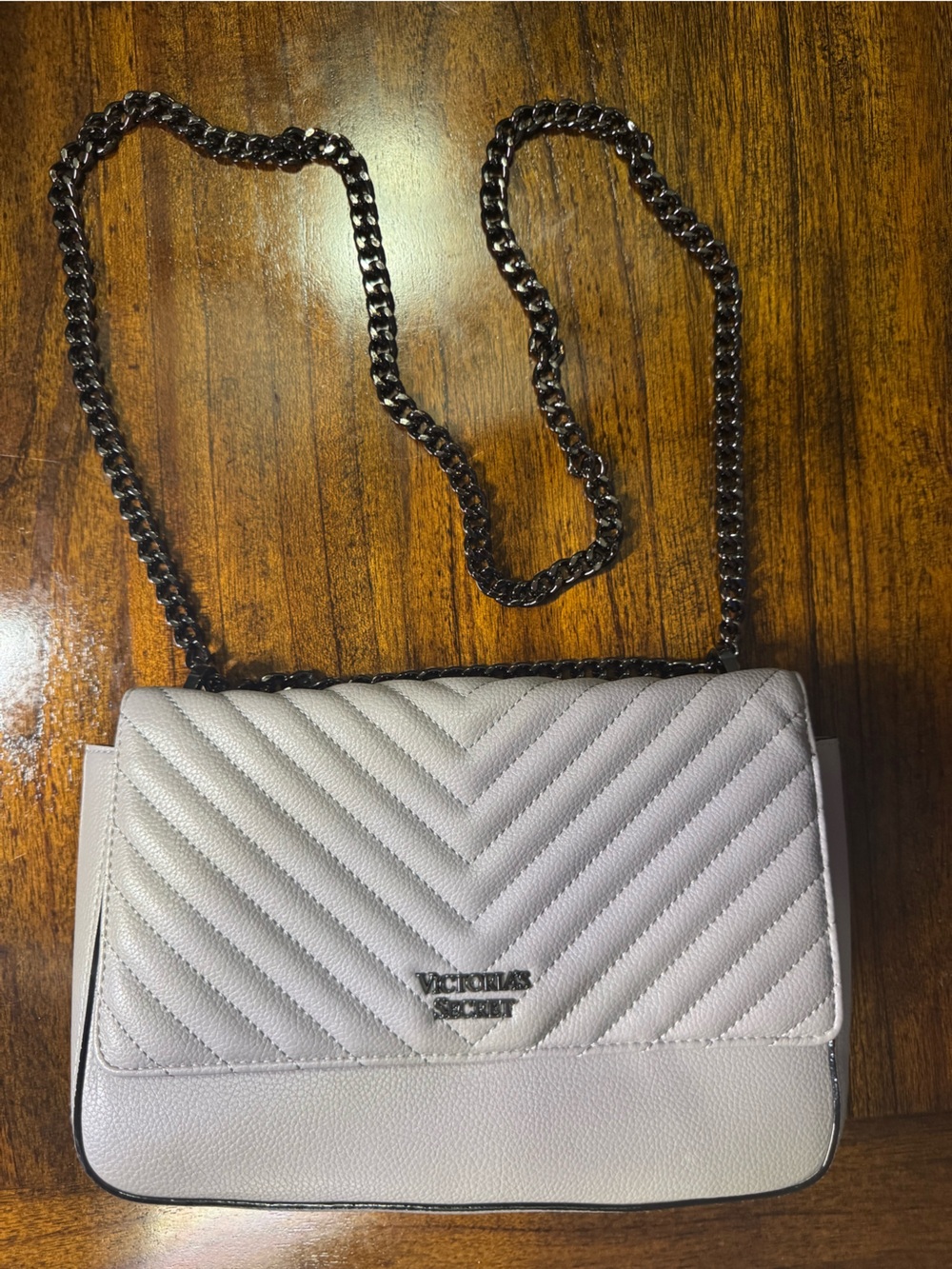 Victoria's Secret Quilted Chevron Crossbody Bag in Light Gray
